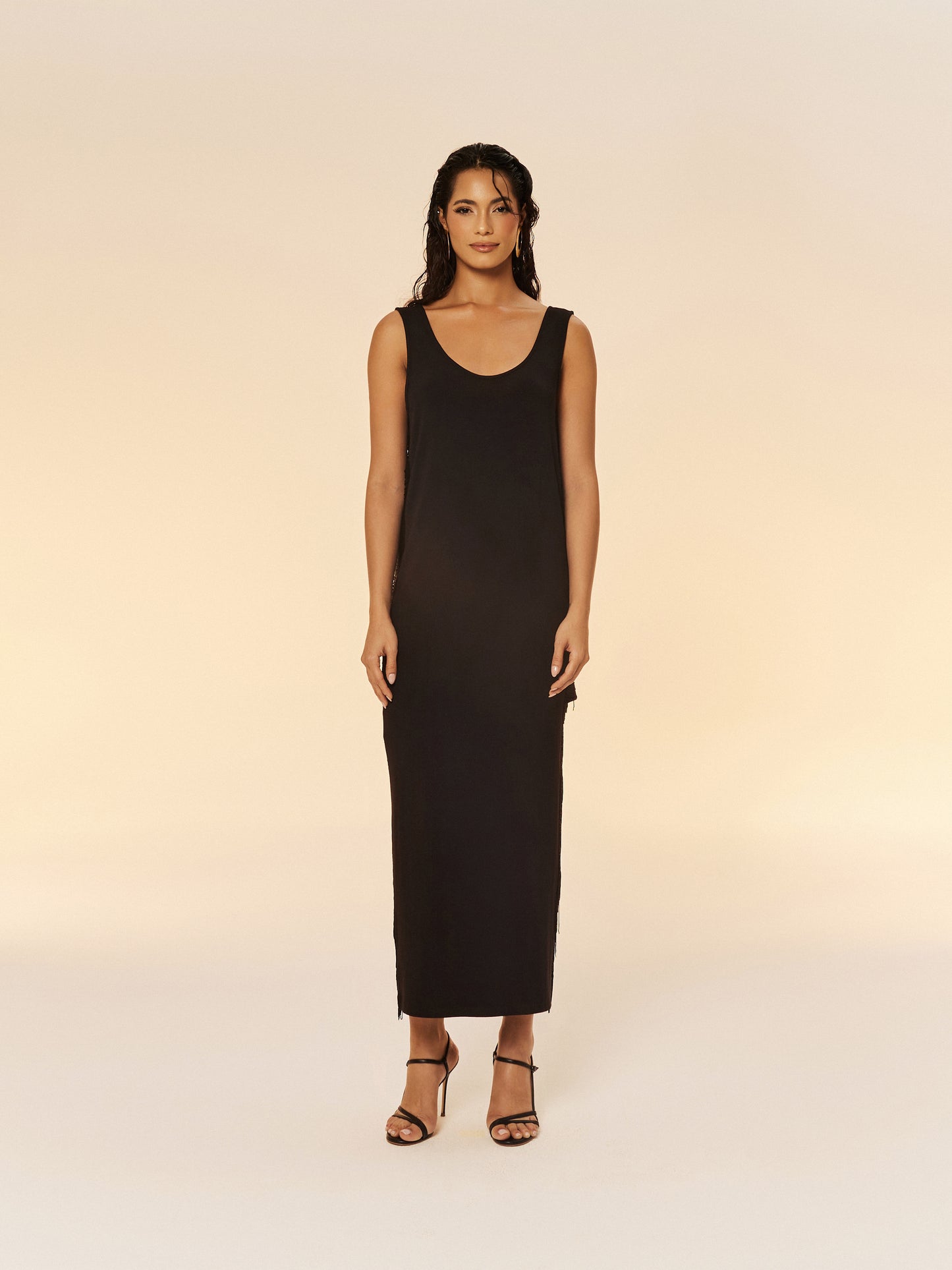 SIDE FRINGE DRESS IN BLACK