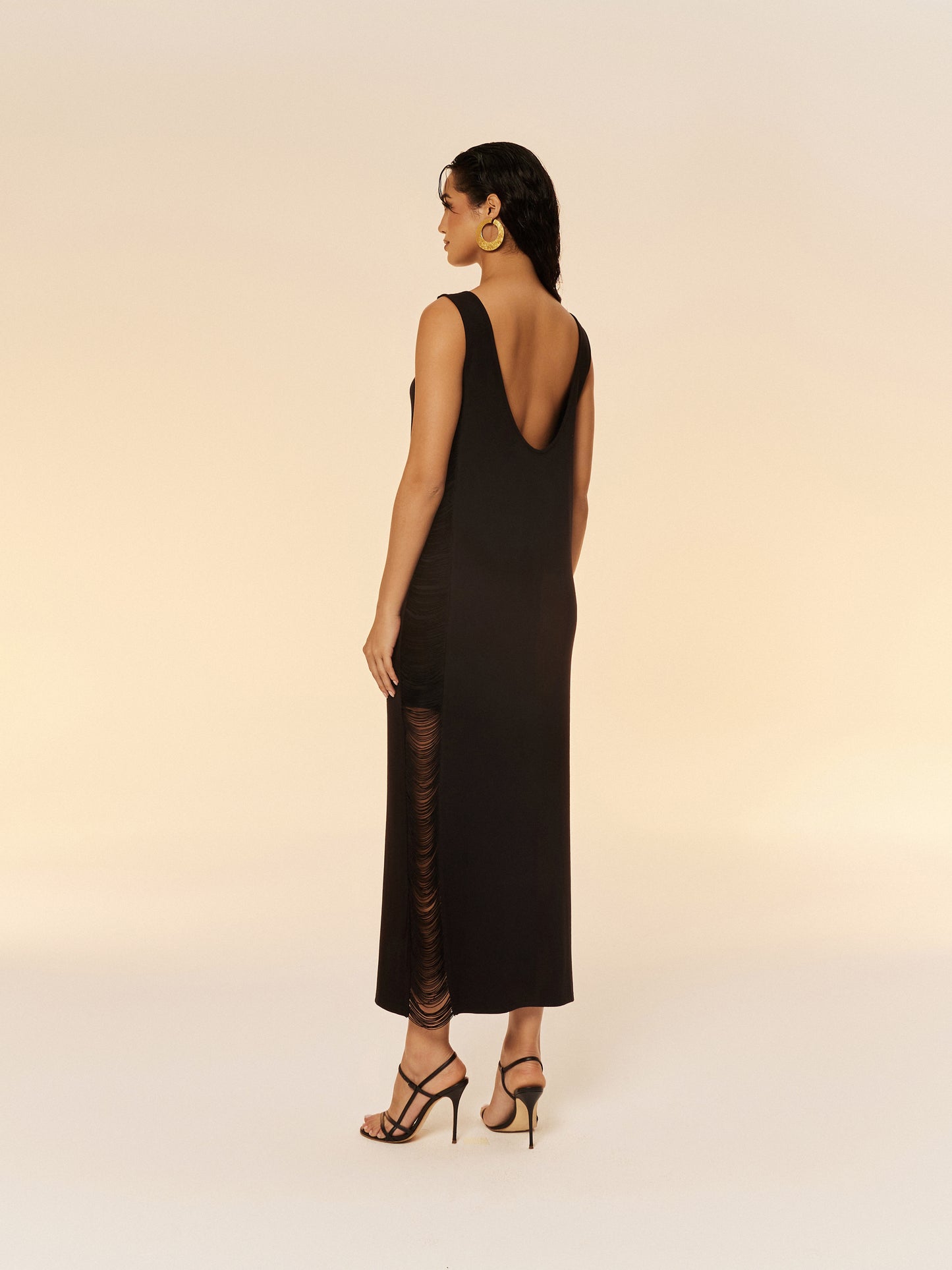 SIDE FRINGE DRESS IN BLACK