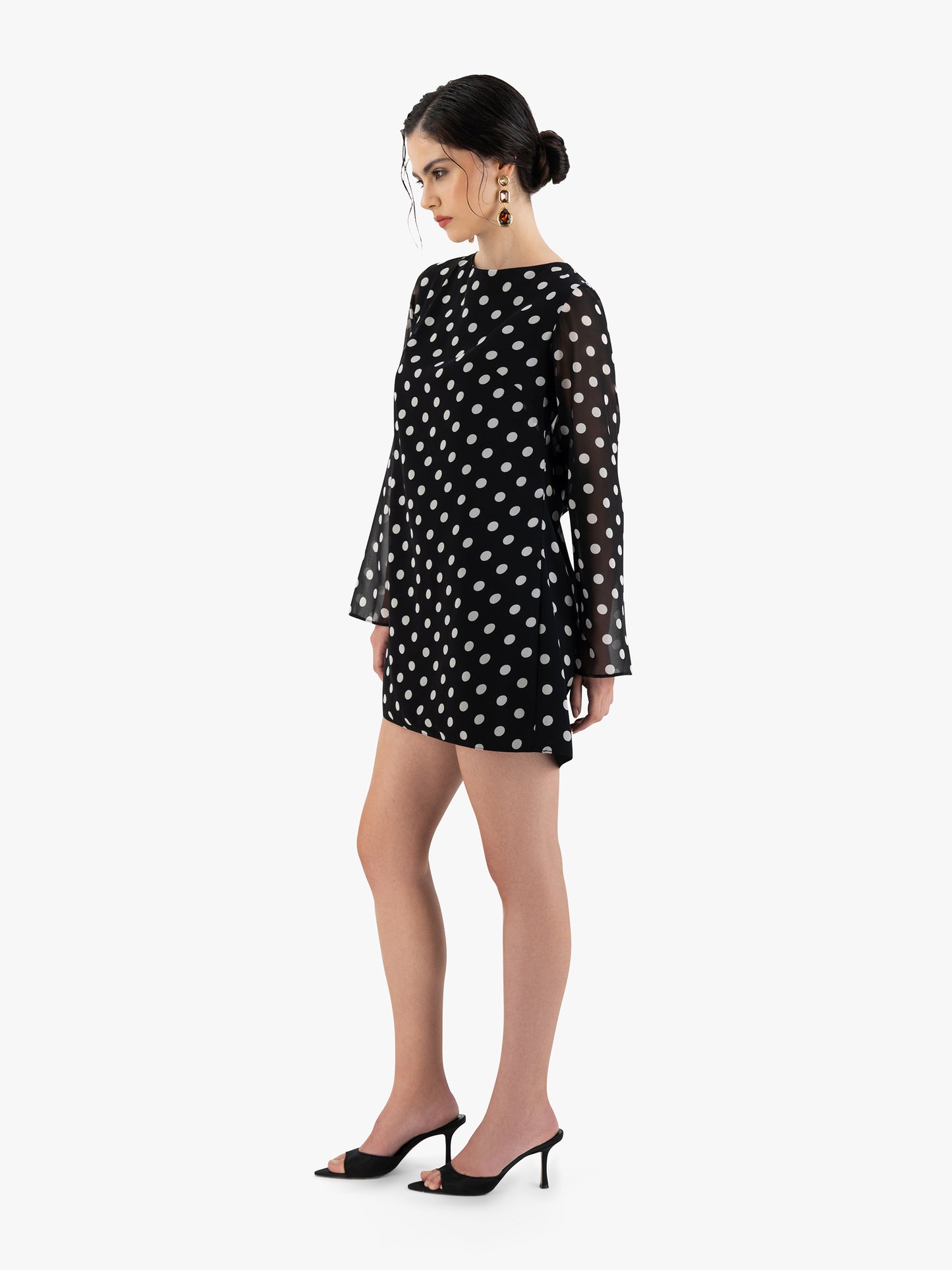 POOL SIDE MINI DRESS IN BLACK POLKA