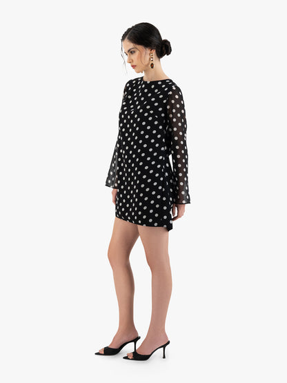 POOL SIDE MINI DRESS IN BLACK POLKA