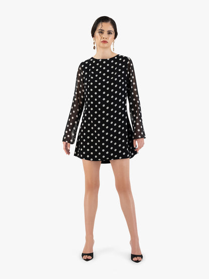 POOL SIDE MINI DRESS IN BLACK POLKA
