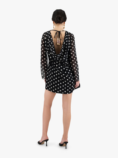 POOL SIDE MINI DRESS IN BLACK POLKA