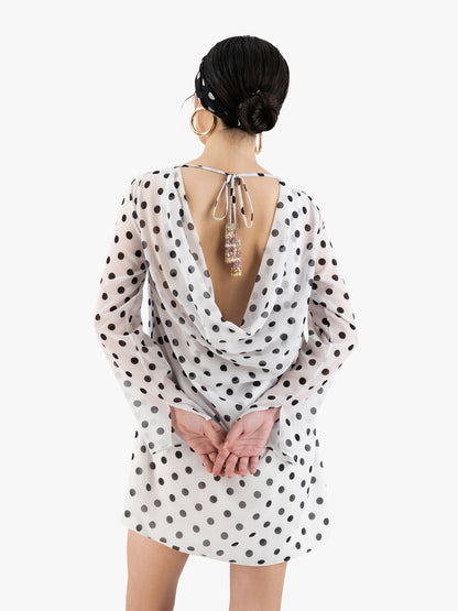 POOL SIDE MINI DRESS IN WHITE POLKA