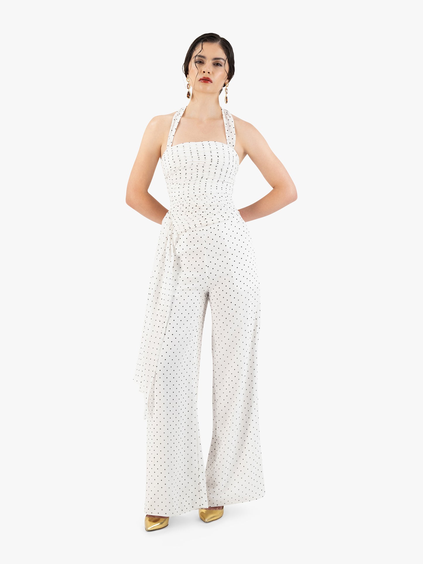 KAY TOP IN WHITE POLKA