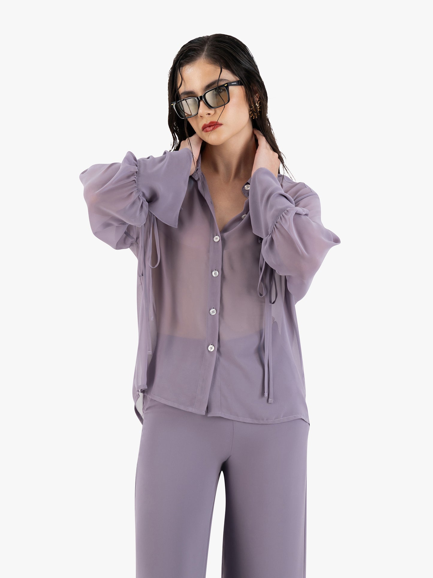 KATNESS SHEER SHIRT IN LILAC