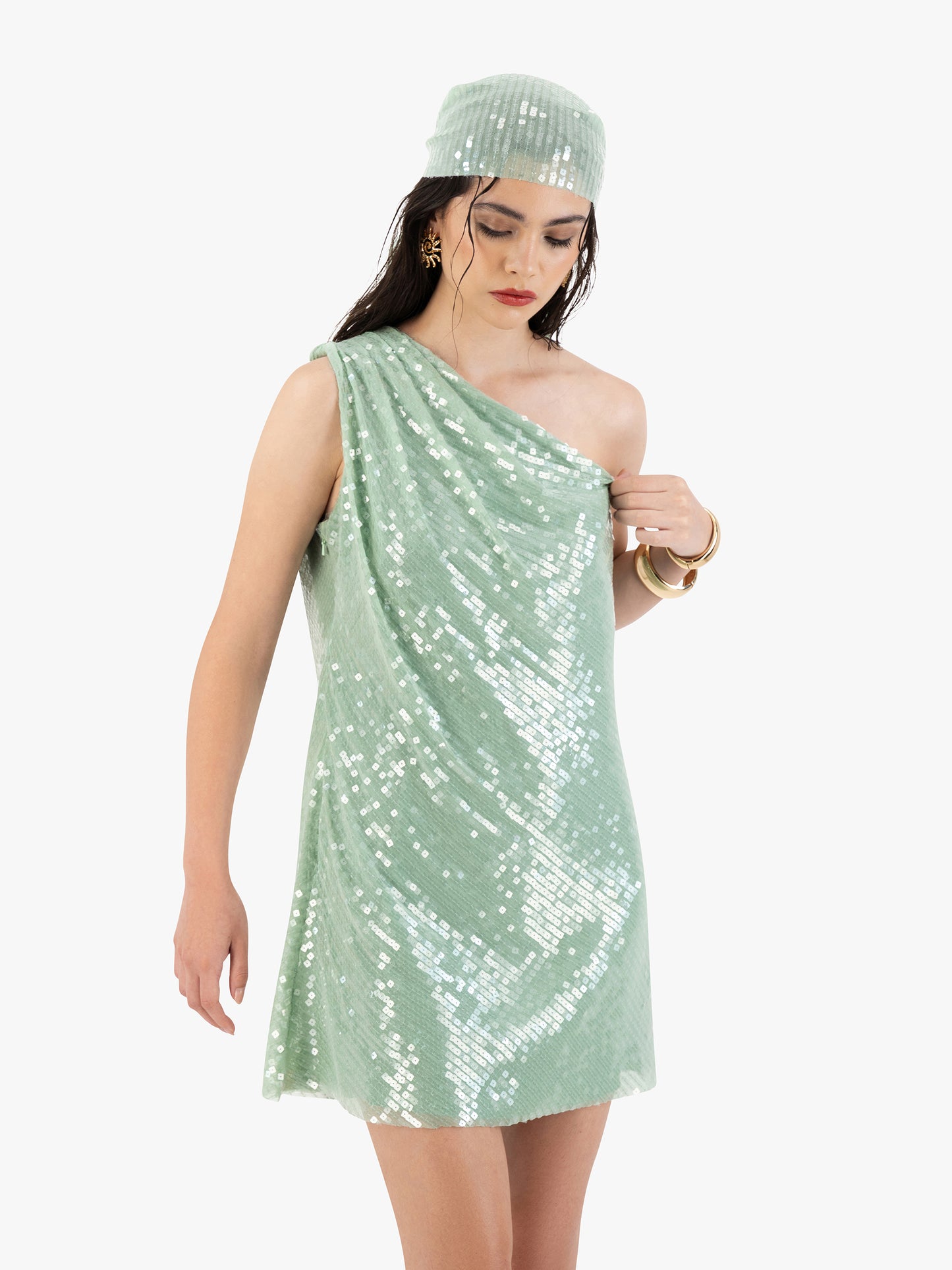 PEAL MINI DRESS IN MINT GREEN