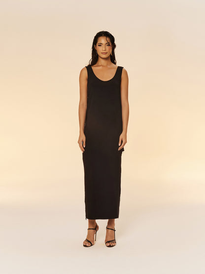 SIDE FRINGE DRESS IN BLACK
