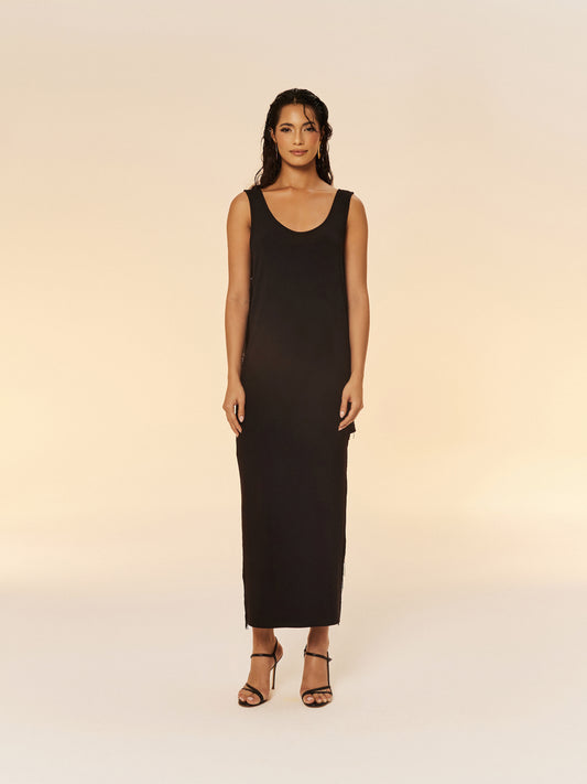 SIDE FRINGE DRESS IN BLACK