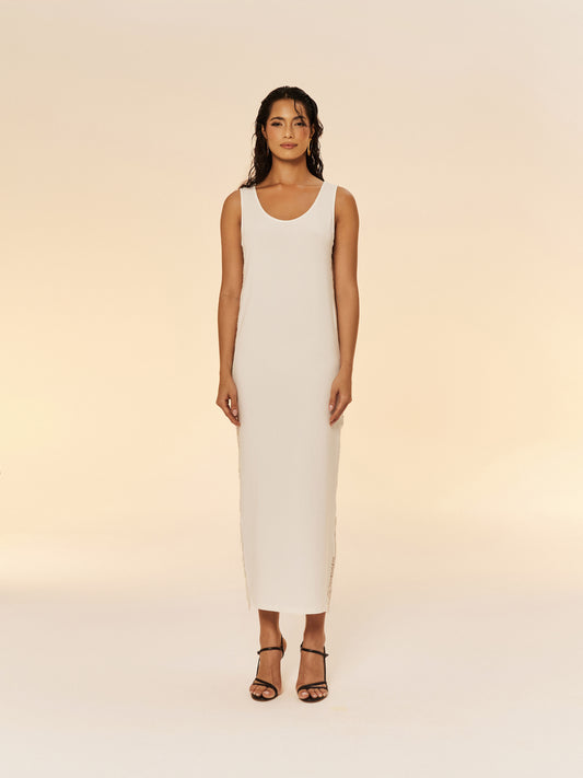 SIDE FRINGE DRESS IN WHITE