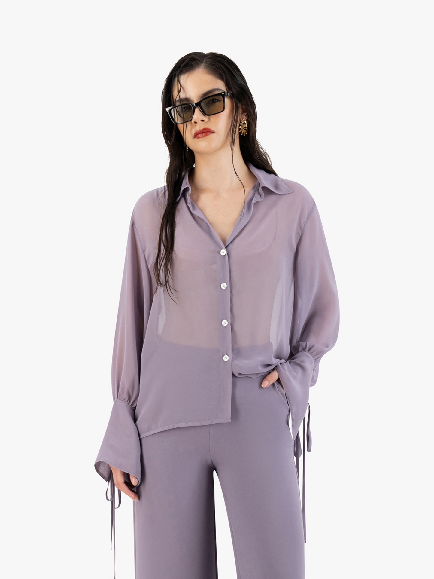 KATNESS SHEER SHIRT IN LILAC